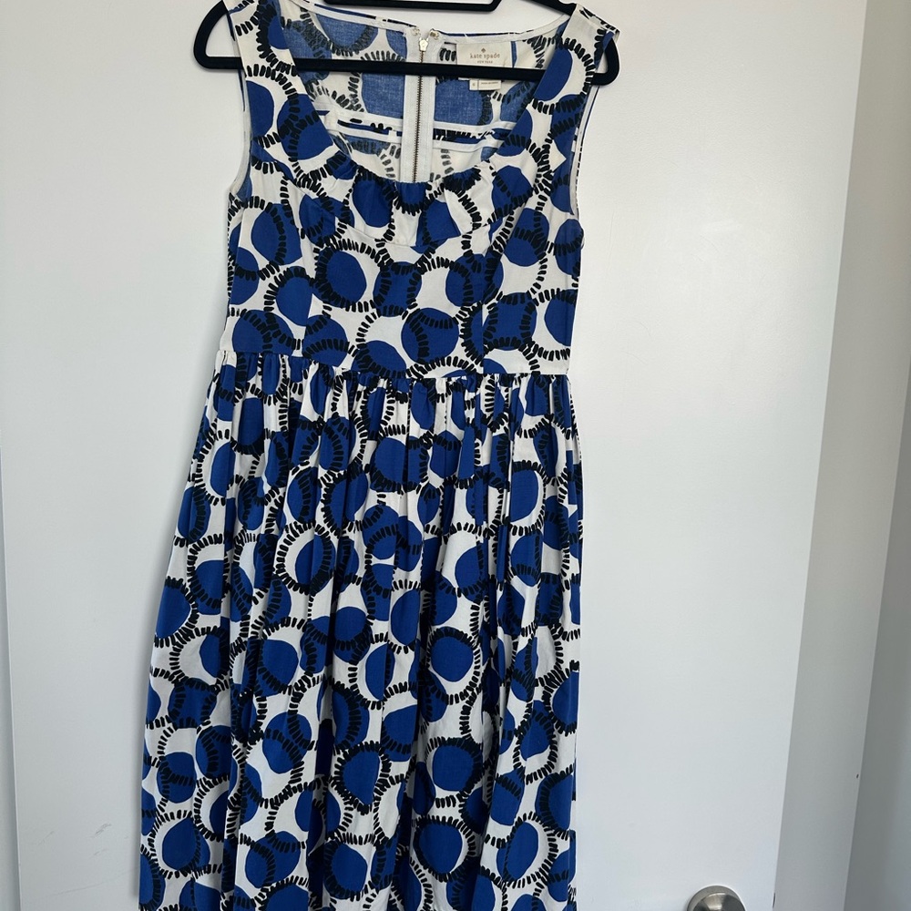 Kate Spade Blue Polka Dot A-Line Sundress with Scoop Neck and Pockets